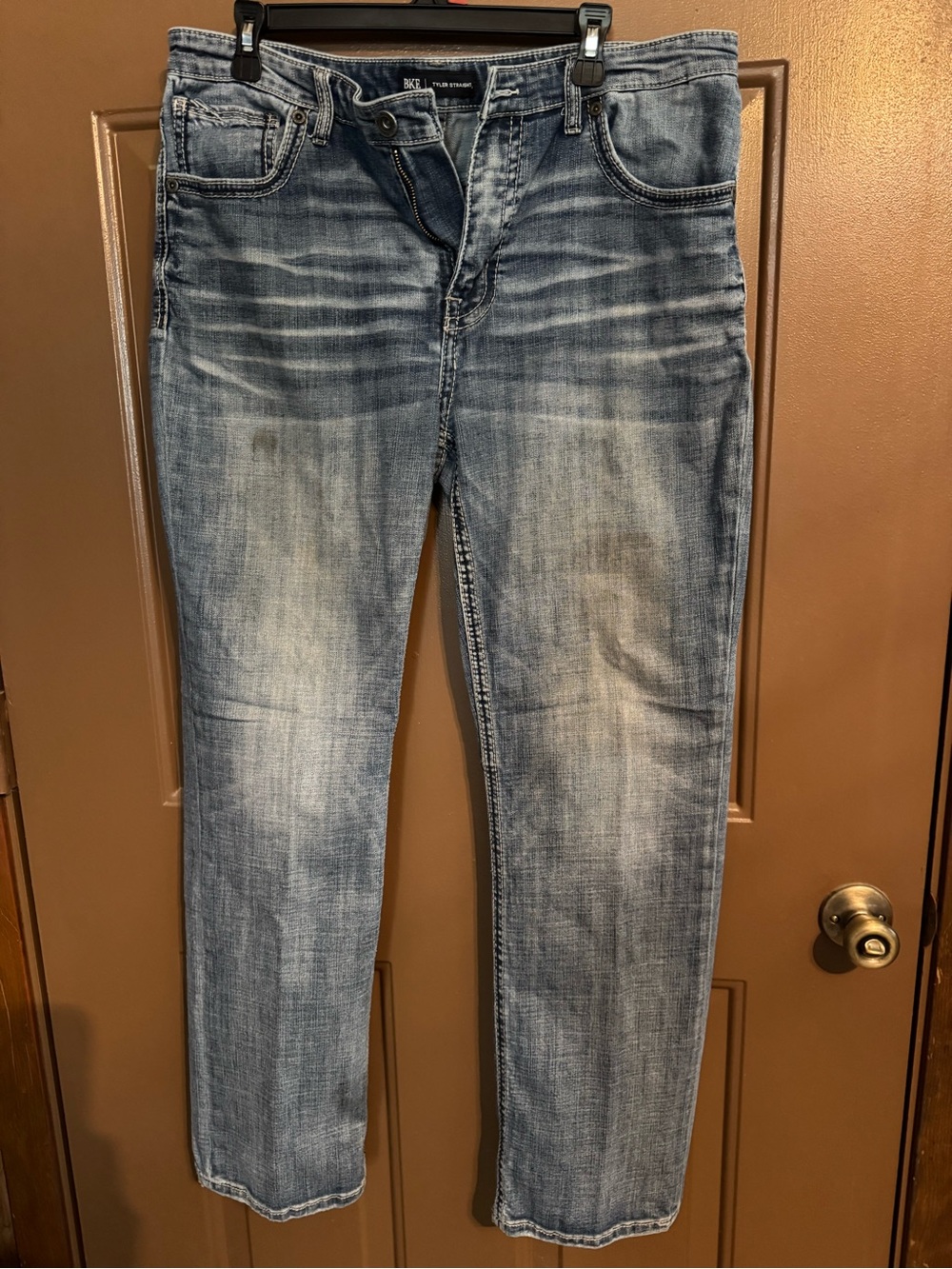 BKE Men's Light Blue Slim Straight Jeans